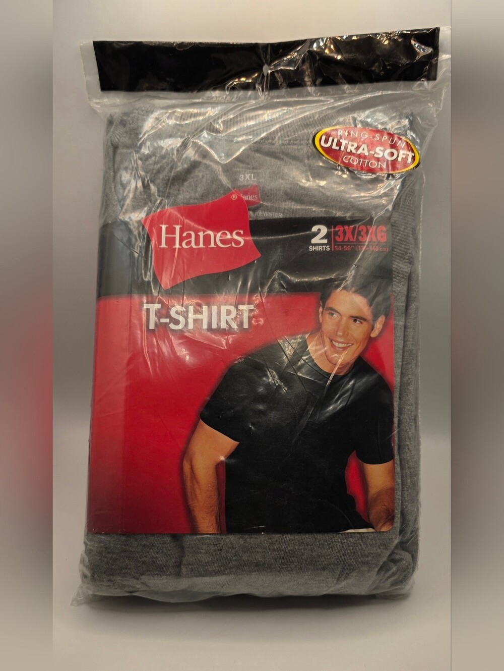 Hanes Men's Basic T-Shirt 3XL 2 Pack Grey & Black VTG Y2K 2004 Deadstock NWT